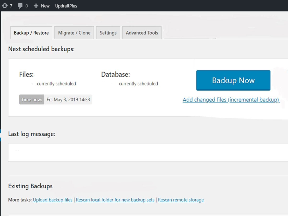 Configure WordPress backup