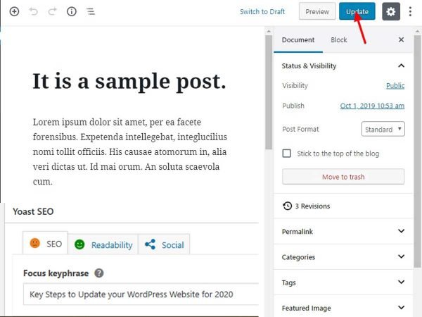 Software Update Blog Post Example Key steps to Update your WordPress website for this new year