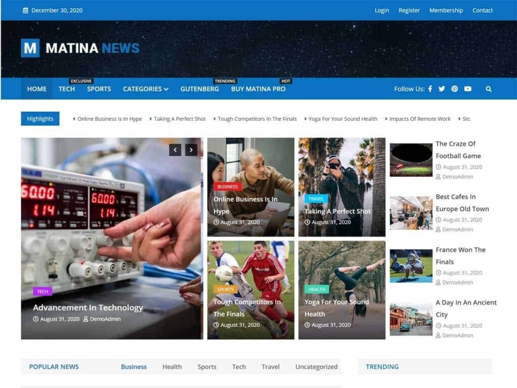 Matina News WordPress Theme