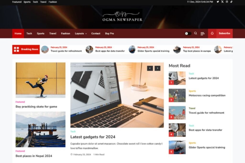 Best news wordpress themes: ogma Newspaper