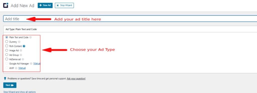 Manage Ads in WordPress: Giving title and Choosing ads