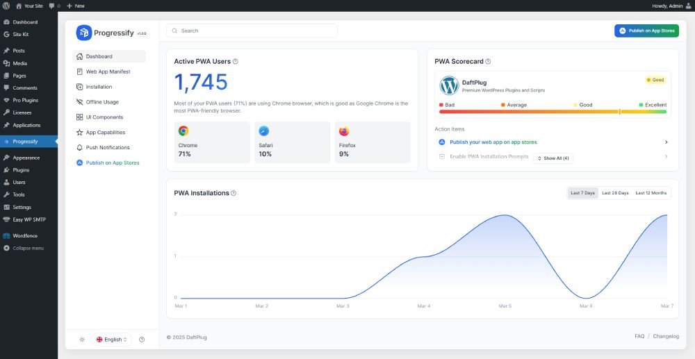 screenshot of progressify dashboard