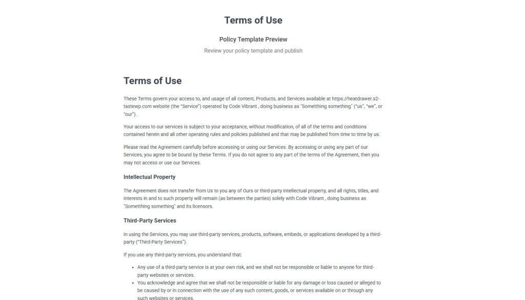 Terms of Use Page Preview